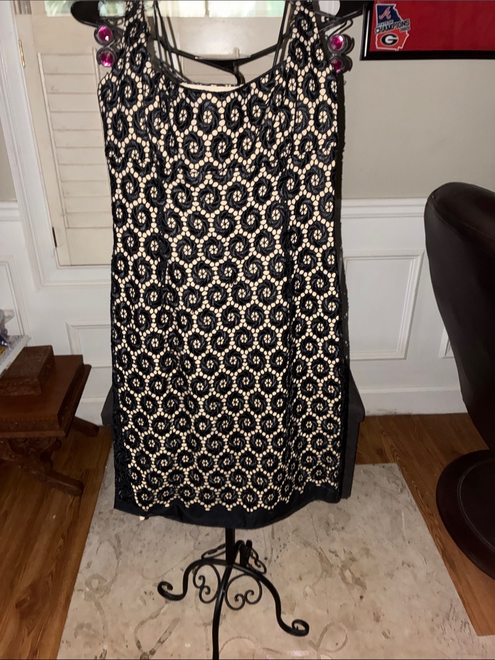 Elie Tahari Black & Cream Lace-Overlay Mini Dress